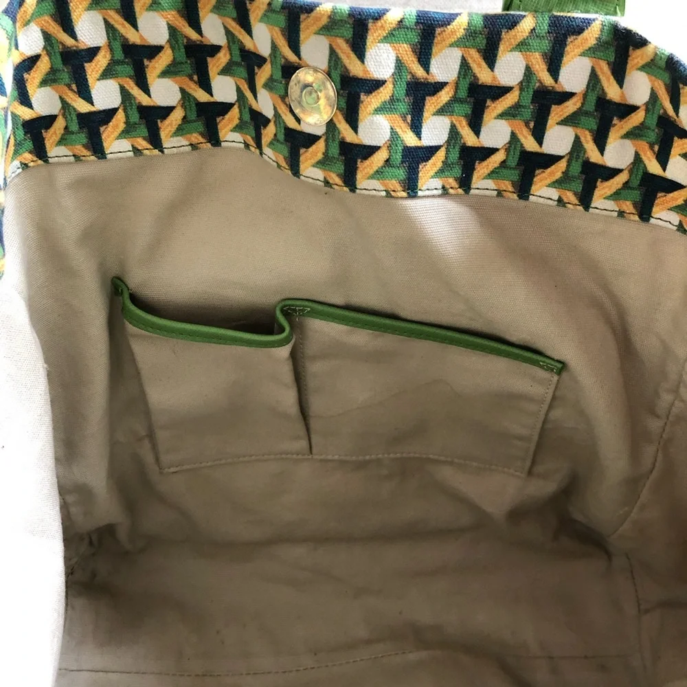 Tory Burch Tote Carryall Green Canvas Print Katie